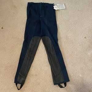 NEW Equissentials Riding Breeches: Dark Denim/Blk Deerskin Leather Jods